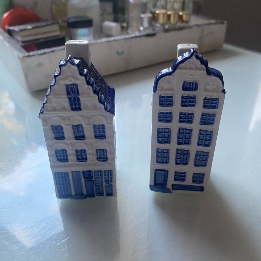 Delft Blue and White Ceramic House Figurines